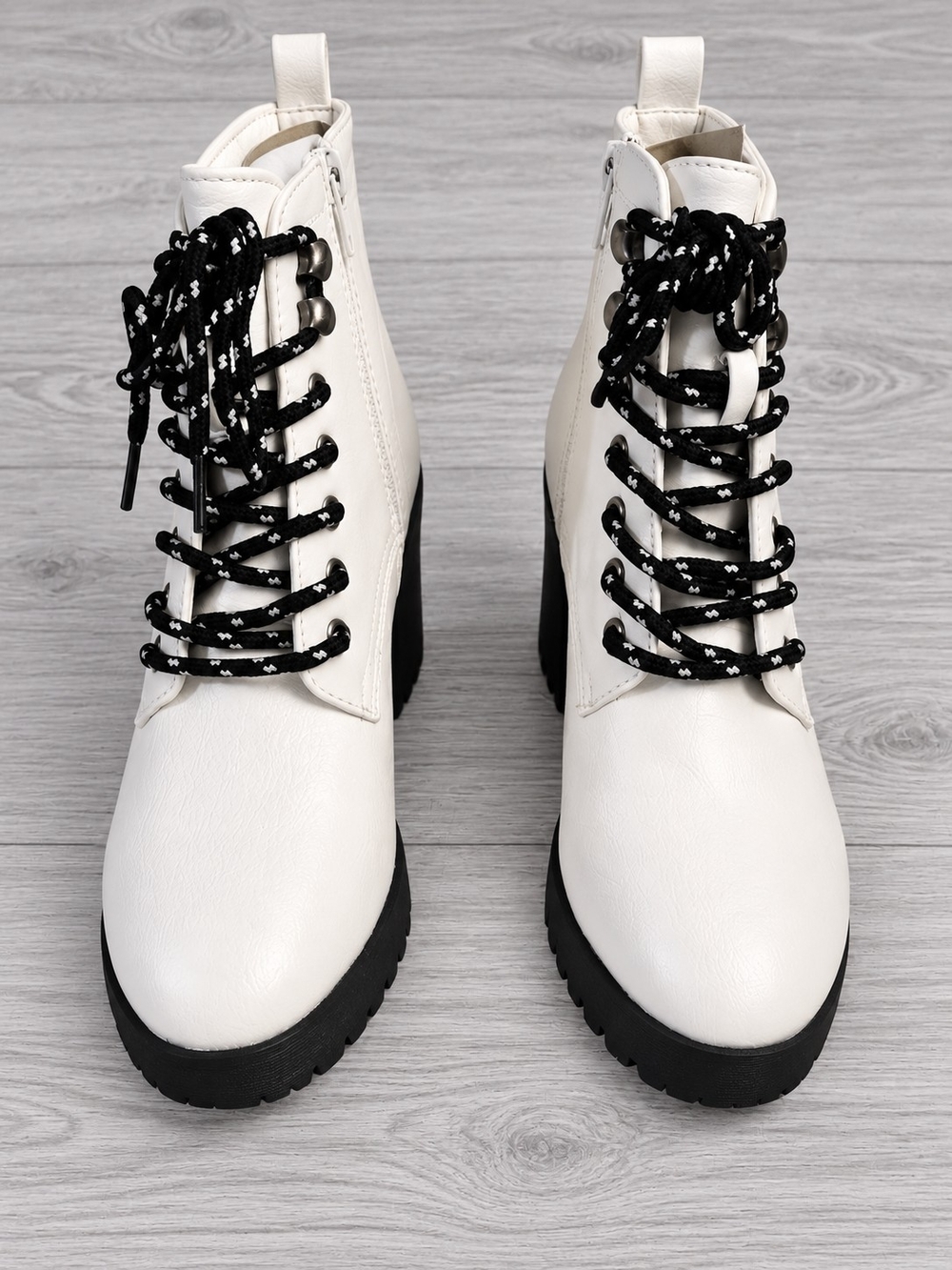 Seven7 White Platform Lace-Up Ankle Boots with Black Laces